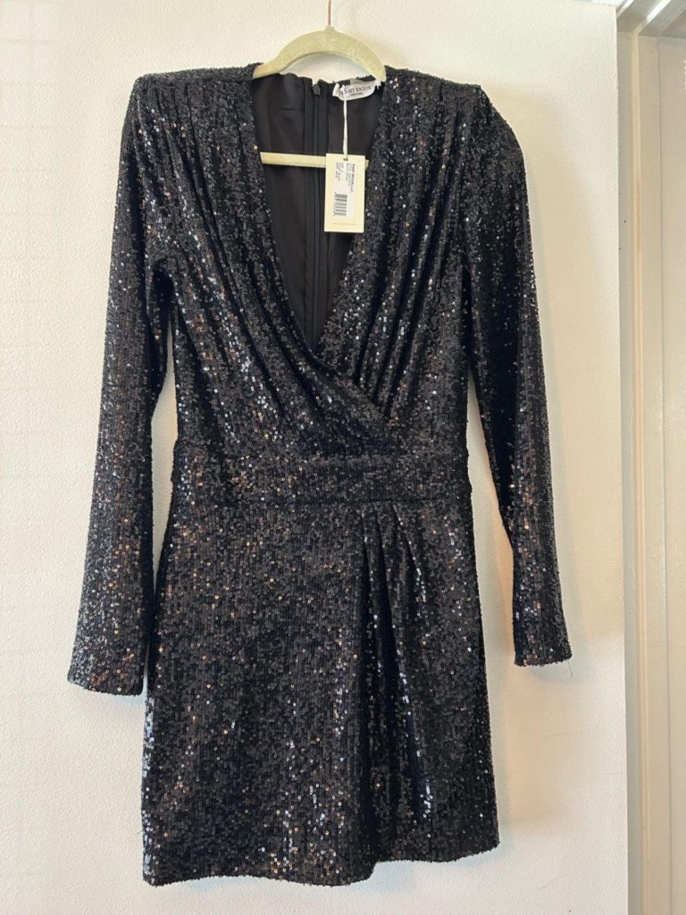 Ramy Brook Black Sequin Wrap Mini Dress